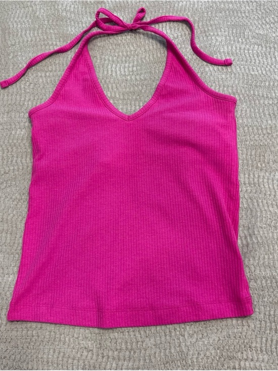 Old Navy Tops - Old Navy Hot Pink Ribbed Halter Tank Top Built-In Bra Size M